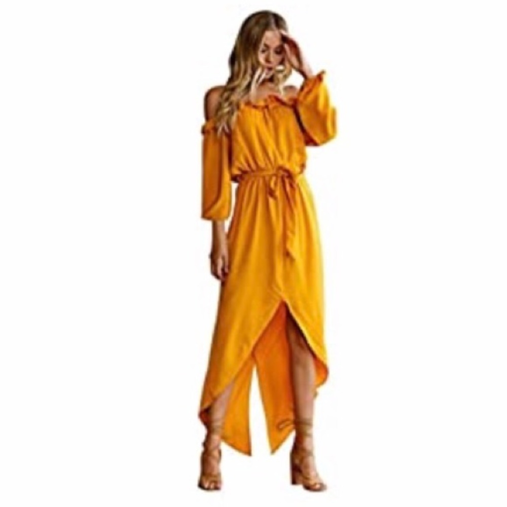 Off the shoulder long sleeve high/low dress NWOT